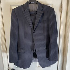 Oscar De La Renta 42L 100% Wool 2Pc Navy Pinstriped 3Btn Freedom Suit